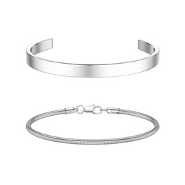 CASSIECA 2 x Men's Stainless Steel Bracelet Men's Bracelet Men's Silver Stackable Chain Bracelet Men Boys Silver Gold Jewellery Men's 19/21 cm Gifts for Men Dad Husband Son