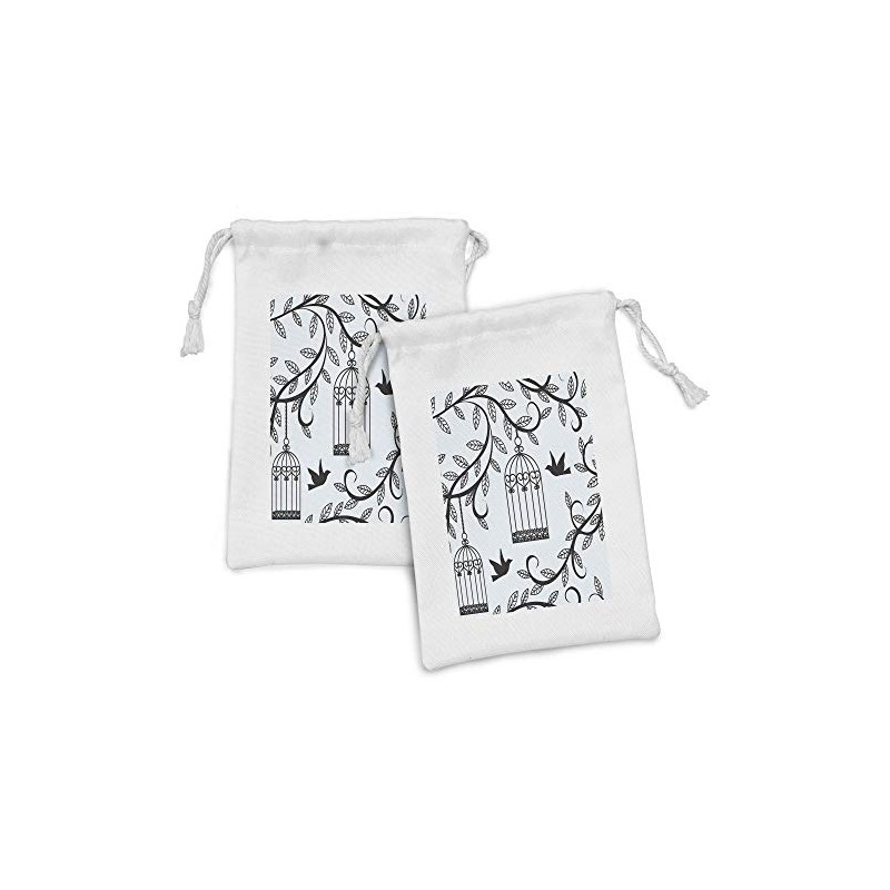 Ambesonne Birds Fabric Pouch Set of 2, Ornate Cages Branch