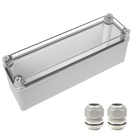 LeMotech Junction Box IP67 Waterproof Dustproof Electrical Box Project Box DIY Enclosure Gray with Transparent Clear Cover, External Size 9.8x3.1x3.3in (250x80x85mm)