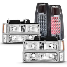 AKKON - Fits 94-98 C/K 1500 2500 3500 Tahoe Suburban Pickup Chrome Headlights +Corner + Bumper Signal Lamp + LED Tail Light Pair