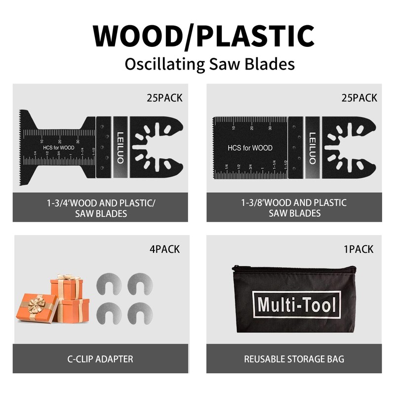 LEILUO 50 Pcs Multitool Blades Set for Wood Oscillating Saw