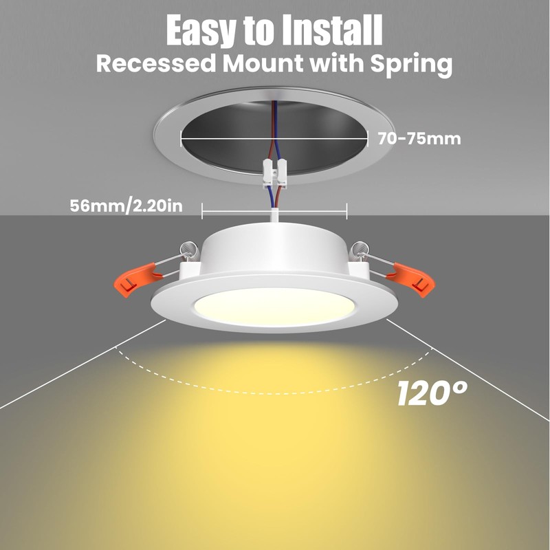 3 Inch RV Recessed Ceiling Lights 12V 3W 3000K, 6-Pack