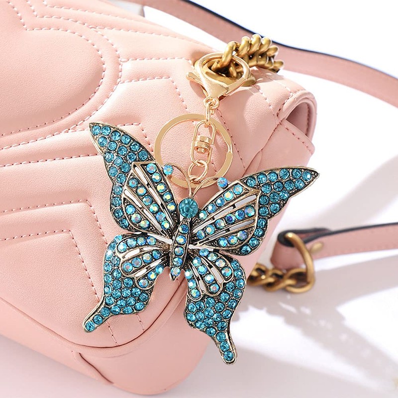 Butterfly Rhinestone Keyring, Sparkling Alloy Charm Keyring, lightblue, l