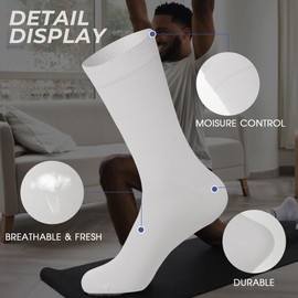 BAMBOO COOL Men's Crew Socks Bamboo Viscose Breathable Dress Socks For Men, Casual Lightweight Comfort 7 Pack White Socks