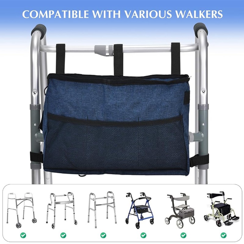 Foldable Walker Pouch, Walker Accessories for Folding Walker with Cup