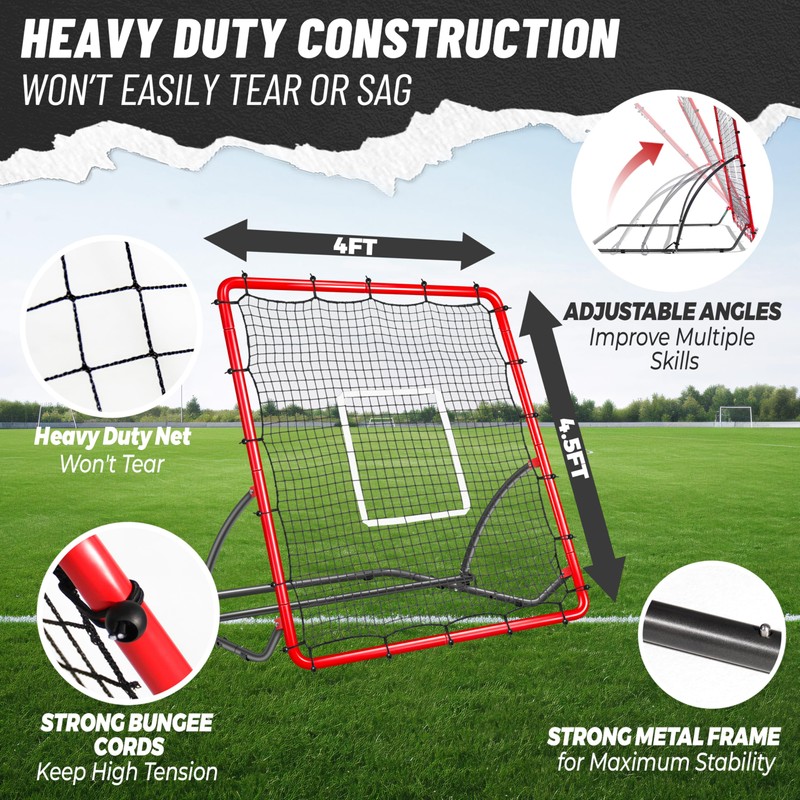 Heavy Duty Baseball Rebounder Net 4x4.5 FT Pitchback with 3