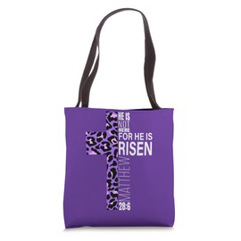 Cute Purple Christian Verse Cheetah Print Easter He Is Risen Tote Bag