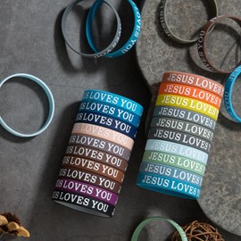 CYCLUSIVE 20P Jesus Loves You Silicone Wristbands Colorful Inspirational Bracelets Christian Bracelets for Men Women Party Favors