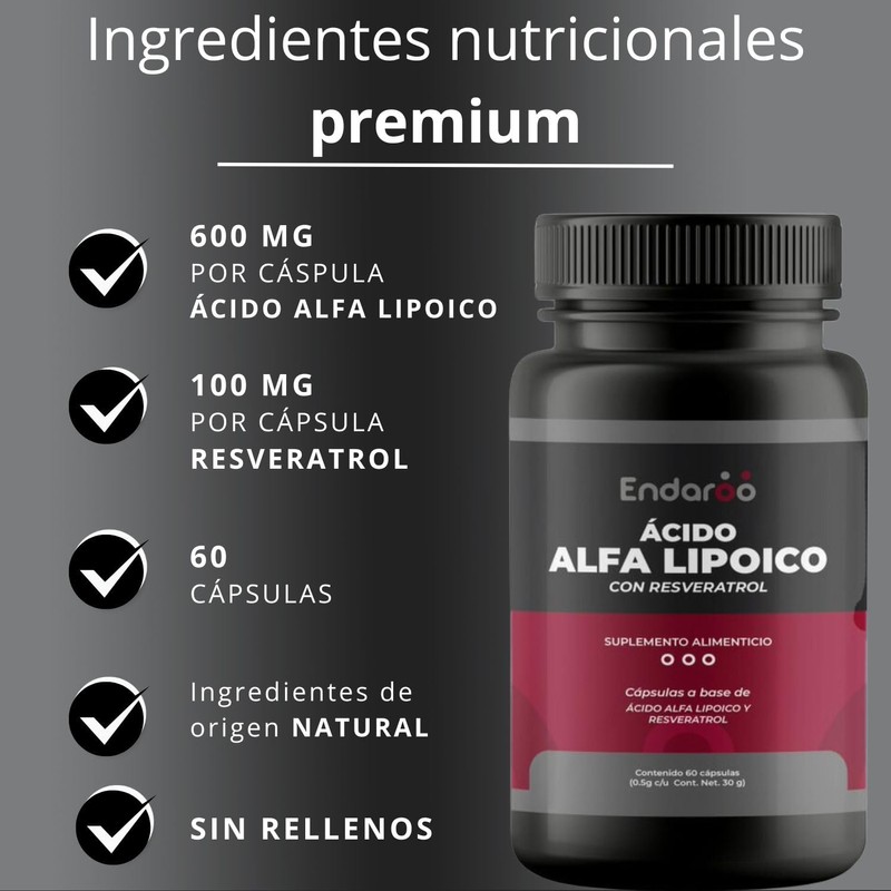 ENDAROO Ácido Alfa Lipoico 100% Puro | Sin Aditivos |