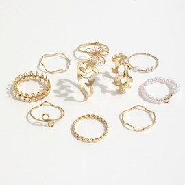 Stocking Stuffers Holiday Outfits for Women 2024 Pearl Rings Set Gold Stackable Midi Pinky Thumb Rings Jewelry Gift