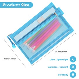2Pcs Clear Large Pencil Case with Double Zipper, Mesh Pencil Pouch for Stationery Supplies, Special Exam Pencil Case for Kids & Adult, Cosmetic & Travel Pouch (Orange & Blue)