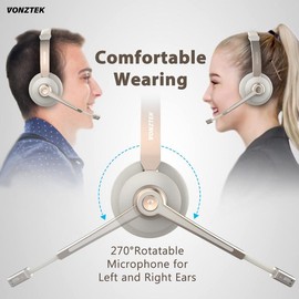 Vonztek Bluetooth Headset with Microphone, Wireless Headphones with Noise Cancelling Mic, 26hrs talktime, On Ear Headphones with Mic Mute for PC/Mac/Laptop/Zoom/Teams/Call Center/Office/Home Gold
