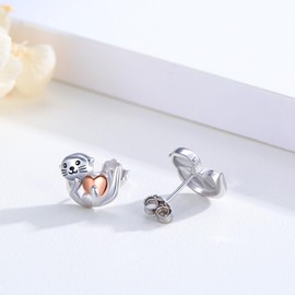 StoryEtain Otter Earrings 925 Sterling Silver Sea Otter Stud Earrings Ocean Sea Otter Jewellery Gift for Children Girls Women