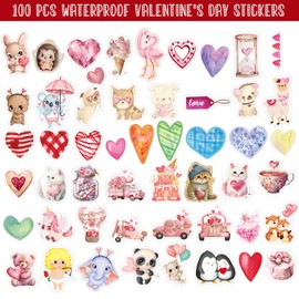 Valentine's Day Stickers 100PCS Waterproof Love Heart Cute Valentines Laptop Water Bottles Skateboard Phone Stickers Gift for Kids Classroom Class School Teens