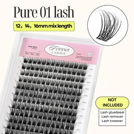Feinner DIY Lash Cluster Kit Invisible Band Long Lasting Waterproof Bond Seal Remover Natural Eyelashes Cosmetic Makeup Salon Outdoorfun:_Only lash Pure 01 (12-16mm)