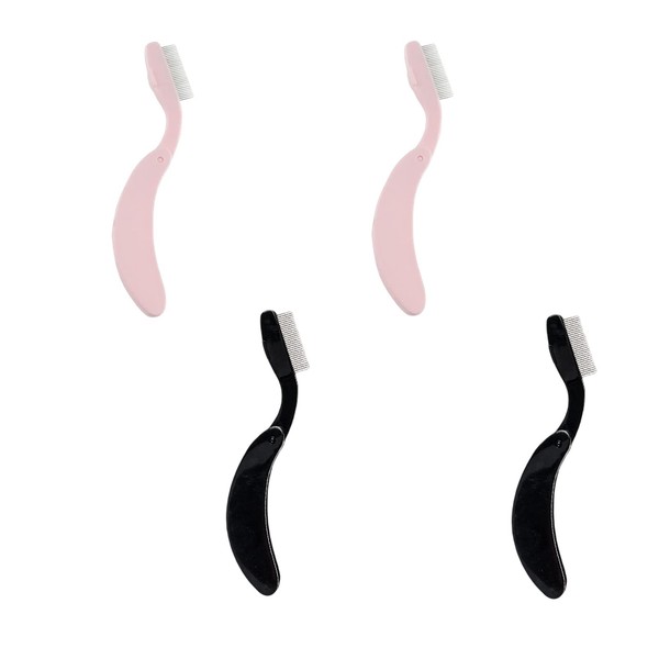 4 Packs Folding Eyelash Comb, Stainless Steel Teeth Eyebrow Comb