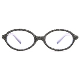 ICARA Fashion Rhinestone bling Reading Glasses for Women Retro Oval Reader Trendy Diamond Party Magnifying Glasses (BLACK, 2, x)