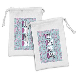 Ambesonne YOLO Fabric Pouch Set of 2, Abstract Shapes in Pastel Colors with Words on Freedom, Small Drawstring Bag for Toiletries Masks and Favors, 9" x 6", Pale Pink Pale Blue