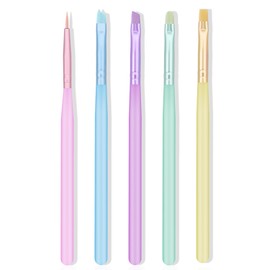 SILPECWEE 5pcs Acrylic Nail Brush Set Macaron Color Nail Art Brush Detail Liner, French Tip, Cleaning Fingernail, Gel Builder, Nail Design Brushes Painting Pen Manicure Brush Tool