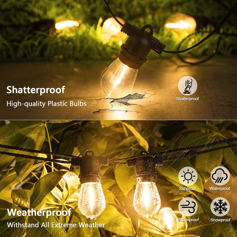 BesLowe 48FT S14 Solar String Lights Outdoor with Remote Controller,