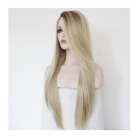 Xiweiya Light Blonde Synthetic Lace Front Wigs With Gold Roots Long Silky Straight Hair Light Golden Blonde Synthetic Lace Front Wigs Soft Women Wigs