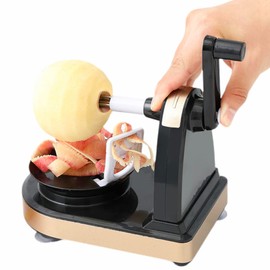 eBoutik – Black & Gold Hand-cranked Rotary Apple, Veg & Fruit Peeler & 8-Blade Slicer – Kitchen Accessory for Cooking & Baking – Quick a Easy Peeling Machine