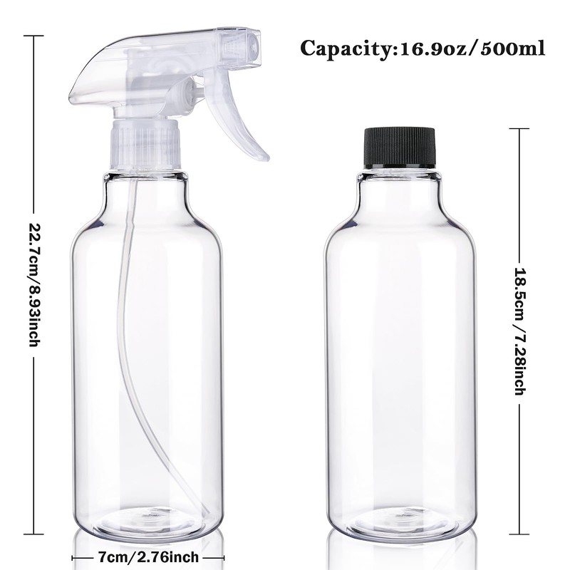 Hethyo Plastic Spray Bottles Empty Spray Bottle 16.9oz/500ml 2 Pack