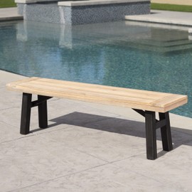 Christopher Knight Home Bettina Outdoor Acacia Wood Dining Bench with Brushed Mahogany Legs, Brushed Grey / Brushed Mahogany