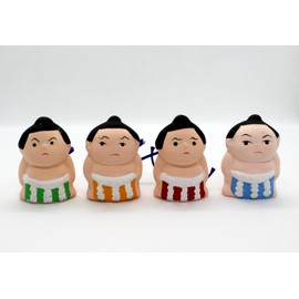 Waraku Fuuka Japanese Traditional Ceramic Figure Figurine Decoration Doll Statue Set for Good Luck (4 Sumo Wrestlers)
