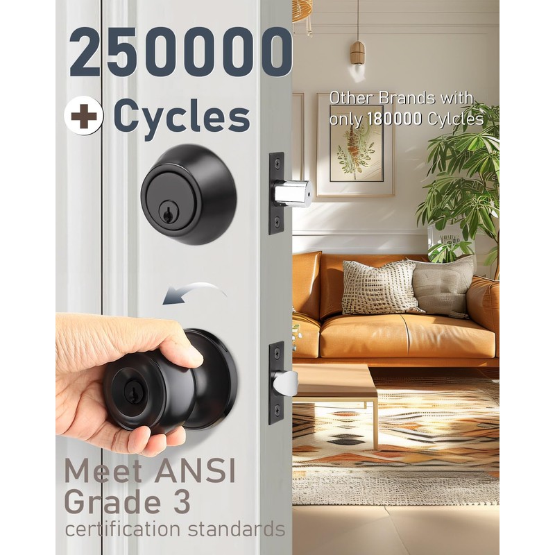 Brotima 4 Pack Keyed Alike Front Door Knob and Deadbolt