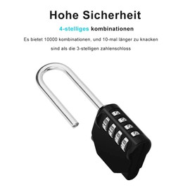 ZHEGE Padlock Combination Lock with Shackle, Long Lock, Number Code, 4-Digit Number Padlock Weatherproof for Doors, Garden Fences, Black