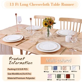 Kesfey Khaki Cheesecloth Table Runner 13ft Long, Boho Gauze Cheese Cloth Table Runner 35x157in, Rustic Sheer Runner for Wedding Bridal Shower Birthday Party Table Decor(90x400cm)