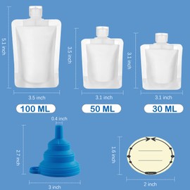 TUZAZO - 15 bolsas vacías recargables de tamaño de viaje, aprobadas por la TSA para artículos de cambiador, loción, champú y acondicionador, bolsas exprimibles para cosméticos a prueba de fugas (30 ml/50 ml/100 ml), Claro, 30ml, 50ml, 100ml, Bolsas recar