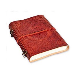 Tagebuch Blüte Notizbuch 13 x 17 cm, Ledereinband rotbraun mit Prägung Motiv Blume, Seiten blanko unliniert, Blank Book antik mit Schnürung handmade
