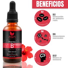 Vitaminas B NSN en Gotas Sabor Hibisco Complejo B6 B2 B12 Vegano 50ml