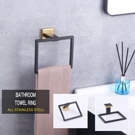 GERZWY Bathroom Hardware Hand Towel Holder SUS 304 Stainless Steel Towel Ring for Bath Kitchen Garage Heavy Duty Wall Mounted (Black & Gold)