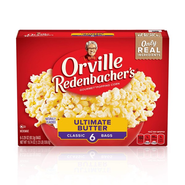 Orville Redenbacher's Ultimate Butter Popcorn, (3.29 oz Classic Bag, 6 Packets), 19.74 oz