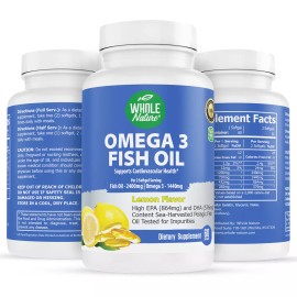 Whole Nature Omega 3 1440 mg Fish Oil 2400mg / 864mg EPA / 576mg  lemon flavor.