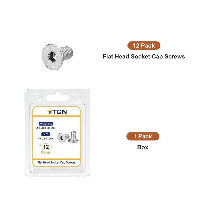 DTGN M5-0.8 x 10mm Flat Head Socket Cap Screws, 12