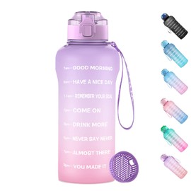 WEMEET 2 Litre Water Bottle with Fruit Filter [BPA Free Tritan], 2L Sports Bottle with Time Marking, Leak-Proof, 2000 ml Large Water Bottle for Camping, Gym, Picnic, Purple Pink