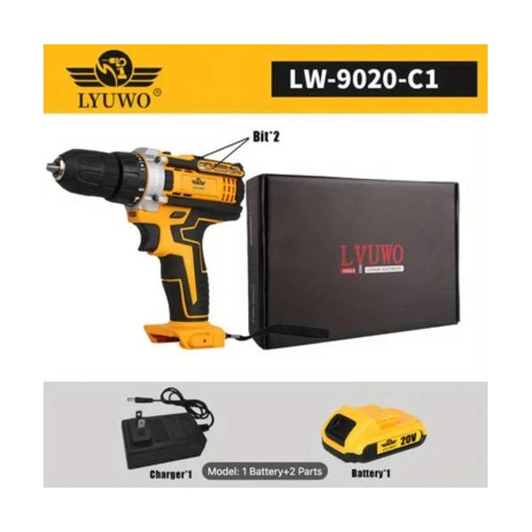 Unbranded LYUWO 20V Cordless Drill Driver – 2.0Ah Li-Ion, 2-Speed,