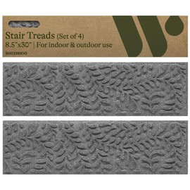 Bungalow Flooring Waterhog Stair Treads (Set of 4) – 8 1/2 x 30 Inches, Durable,Water-Trapping, Indoor/Outdoor Floor Covering, Boxwood Collection – Made in USA, Medium Grey