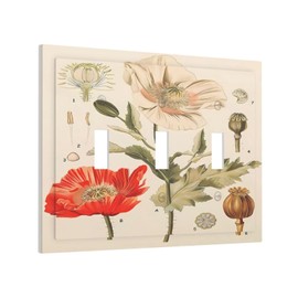 Wildflower Plant Floral Botanical Flower 3 Gang Light Switch Plate Decorative Triple Toggle Wall Plate Cover Electrical Faceplate Socket Dimmer Switchplate
