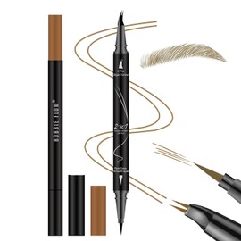 Curved Eyebrow Pencil, 2-in-1 Dual-Ended Eyebrow Pen with Curved Tip and Precise Brush-Tip, Waterproof, Microblading, Long Lasting (Light Brown)