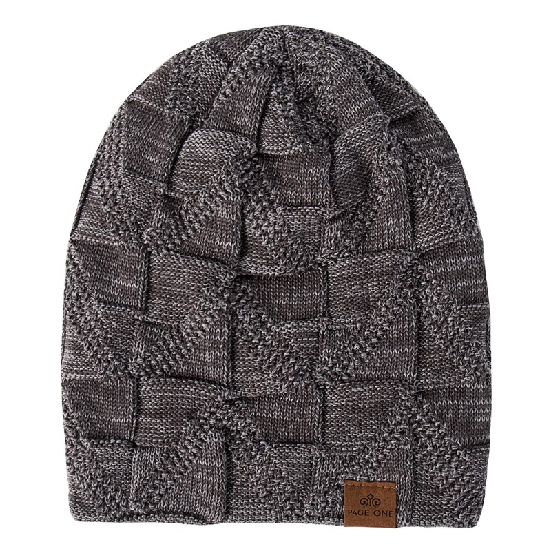 PAGE ONE Mens Winter Slouchy Beanie Warm Fleece Lined Skull