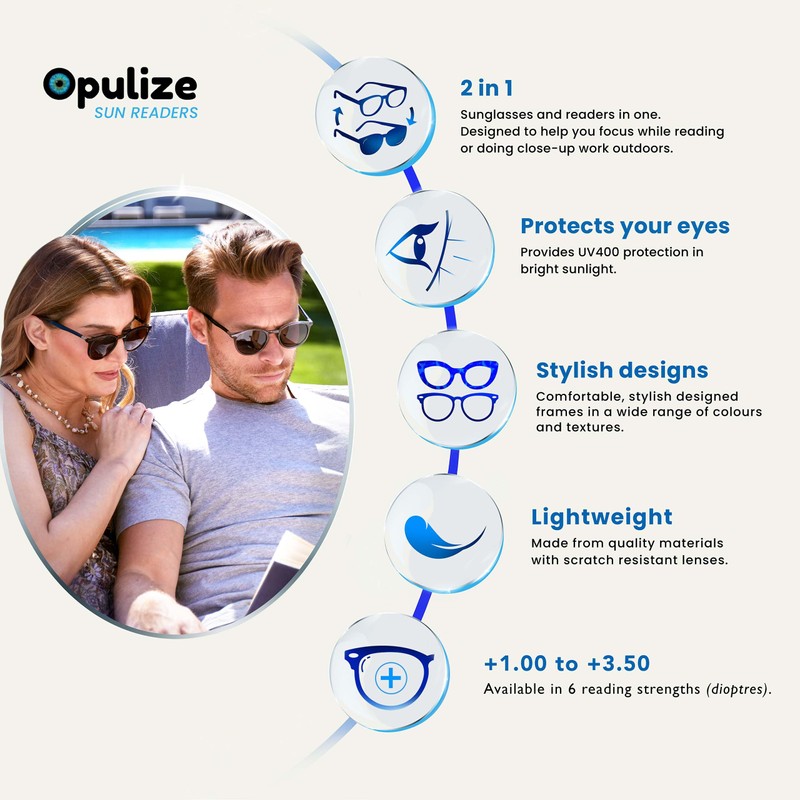OPULIZE-Pack de 5 gafas de lectura Pop con lector de