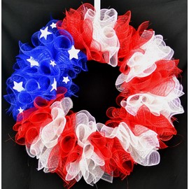 American Flag Fourth of July Mesh Door Wreath; Fourth of July Decor | Patriotic red white blue…