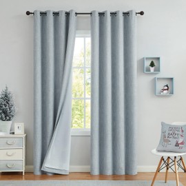 Blue Solid Full Blackout Curtain Heavy Linen Texture Window Treatment for Bedroom Noise Reducing Thermal Insulated Drapes 8 Grommets Top for Living Room with Liner, Chambray Blue, 50" x 84", 2 Panels