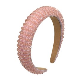 Baroque Rhinestone Headband for Women Bling Crystal Hairband Sparkle Hair Accessories (Pink)