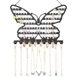 NiHome Butterfly Wall Mounted Jewelry Organizer, Decorative Metal Earring and Necklace Holder for Bedroom, Vanity, or Closet, Stylish Organizer with Easy Hanging for Fashion Lovers (Black)